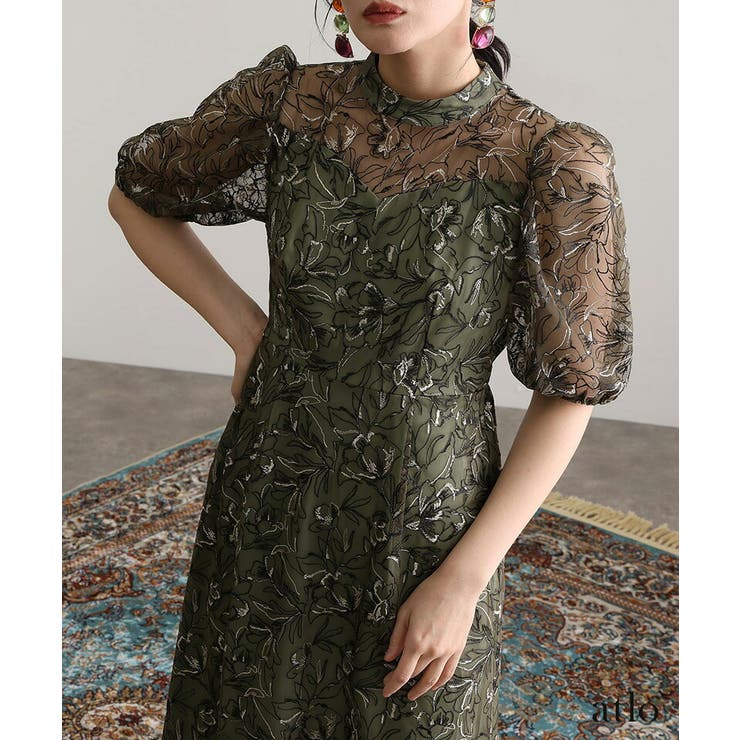 刺繍レース パフスリーブ ワンピース | PourVous | 詳細画像4 