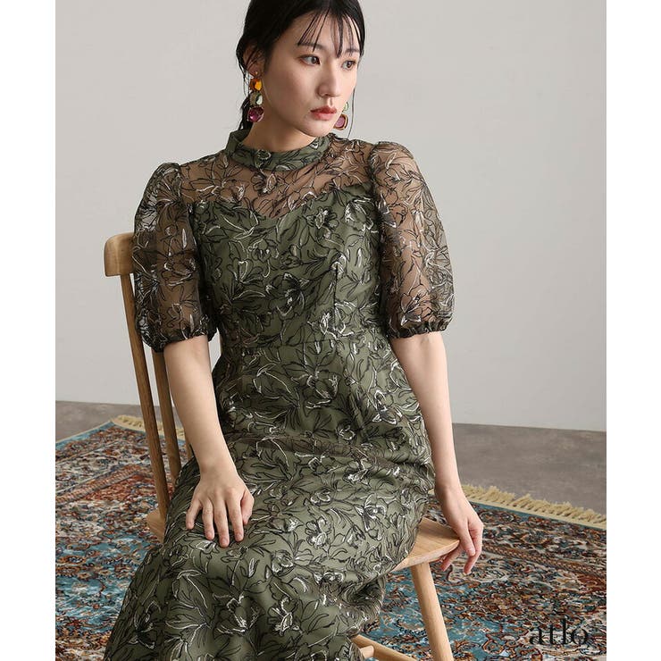 刺繍レース パフスリーブ ワンピース | PourVous | 詳細画像5 