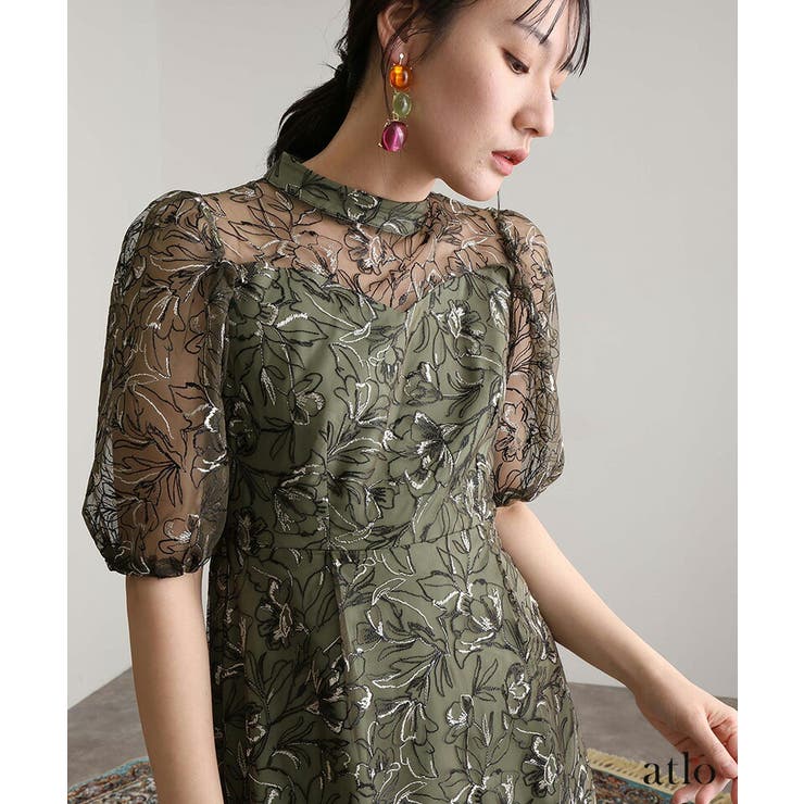 刺繍レース パフスリーブ ワンピース | PourVous | 詳細画像6 