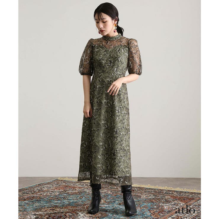 刺繍レース パフスリーブ ワンピース | PourVous | 詳細画像7 