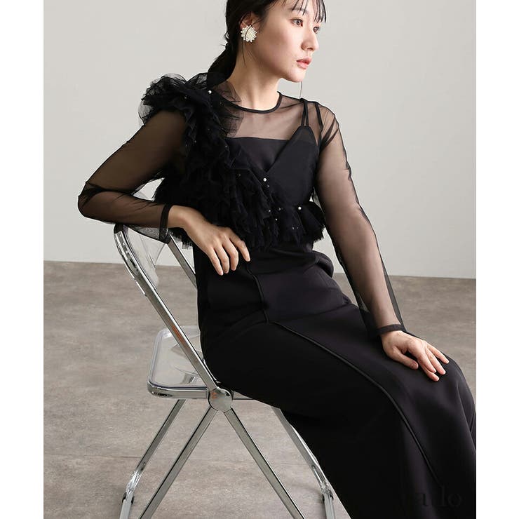 POURVOUS キャンディースリーブビスチェ風ワンピース ブラック キャンディースリーブビスチェ風ワンピース