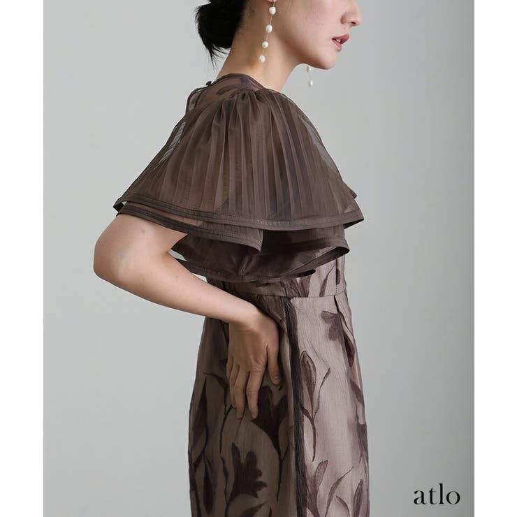 サーキュラースリーブフラワードレス　ブラウン　Mshort サーキュラースリーブフラワードレス ブラウン Mshort