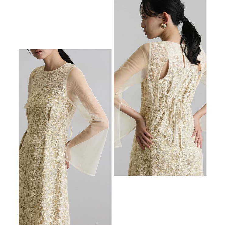 リーフエンブロイダリー バックデザイン パーティードレス | PourVous | 詳細画像10 