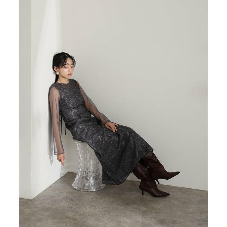 リーフエンブロイダリー バックデザイン パーティードレス | PourVous | 詳細画像14 