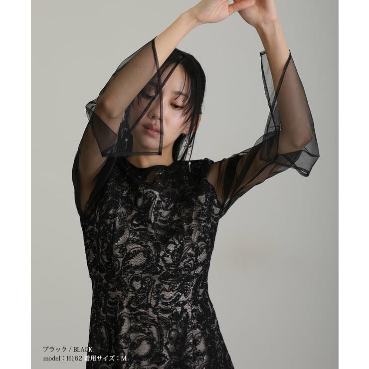 リーフエンブロイダリー バックデザイン パーティードレス | PourVous | 詳細画像2 