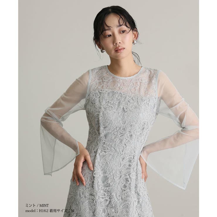 リーフエンブロイダリー バックデザイン パーティードレス | PourVous | 詳細画像5 