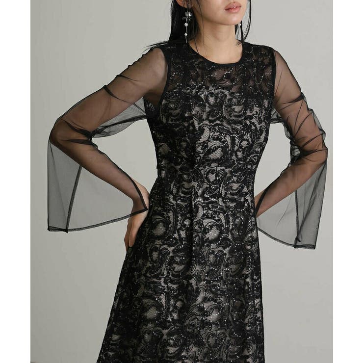 リーフエンブロイダリー バックデザイン パーティードレス | PourVous | 詳細画像8 