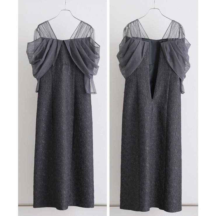 チュールドレープ ジャガード パーティードレス | PourVous | 詳細画像14 