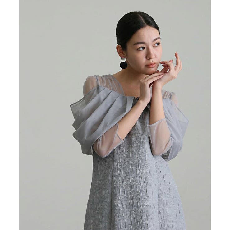 チュールドレープ ジャガード パーティードレス | PourVous | 詳細画像7 