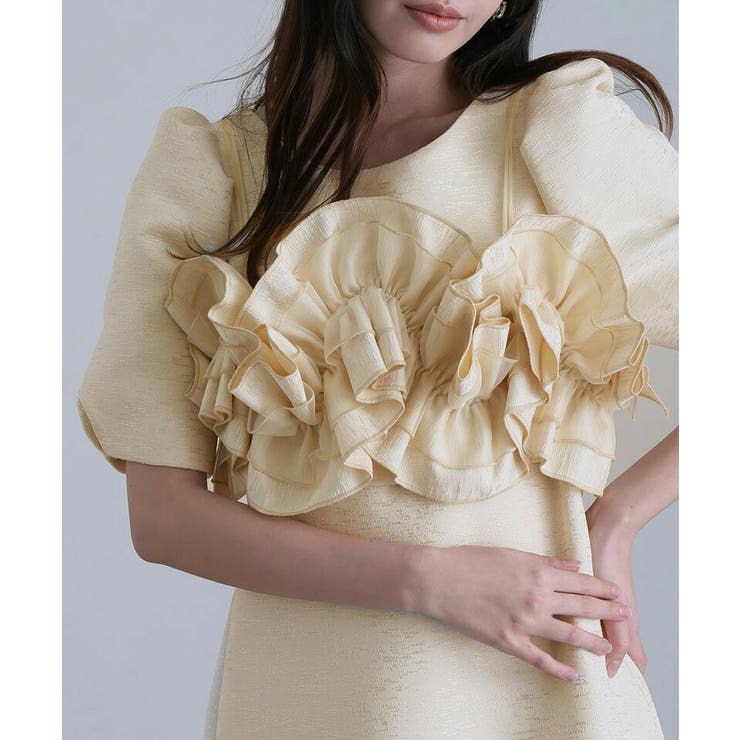 フリルビスチェ ジャカードドレス パーティードレス | PourVous | 詳細画像13 