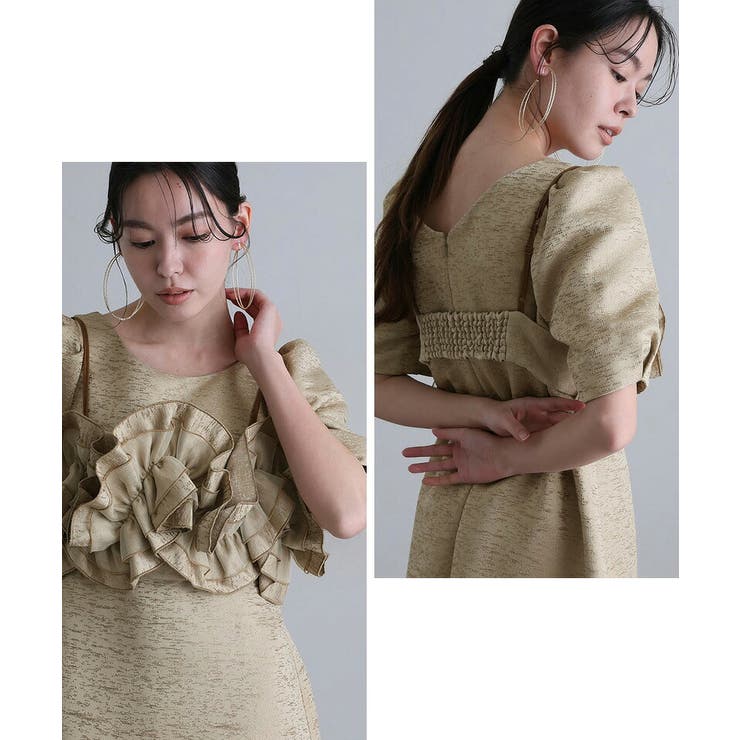 フリルビスチェ ジャカードドレス パーティードレス | PourVous | 詳細画像9 