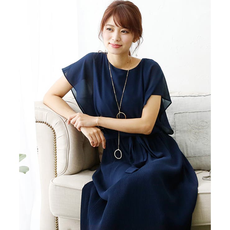 【美品】　プールヴー PourVous 結婚式　お呼ばれ　ドレス 同窓会 プールヴー PourVous シアーカフスワンピースドレス大きいサイズ