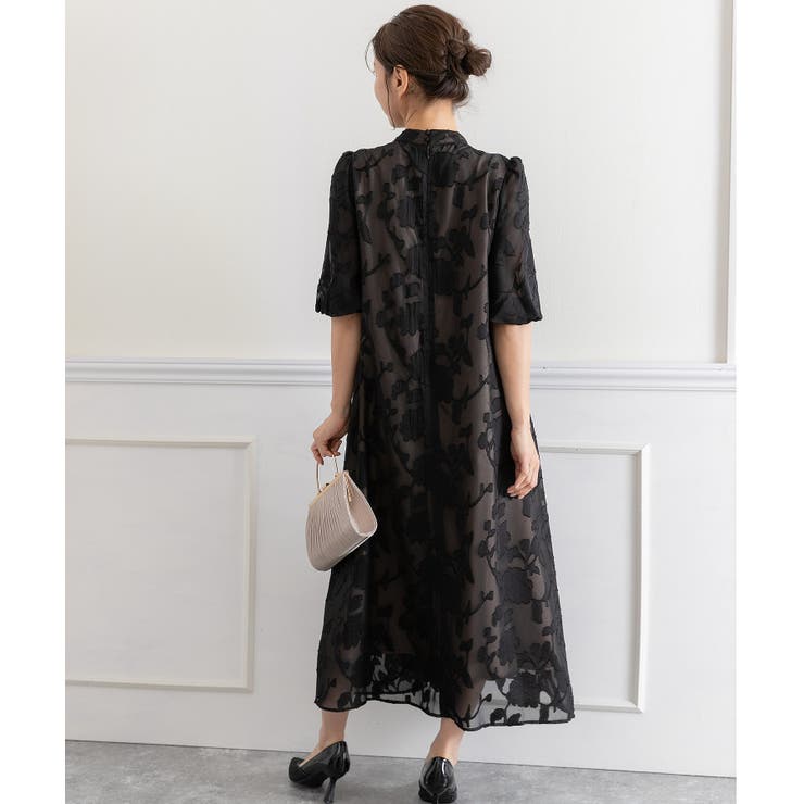 花柄ジャガードランタンスリーブAライン結婚式パーティードレス | PREFERIR | 詳細画像10 