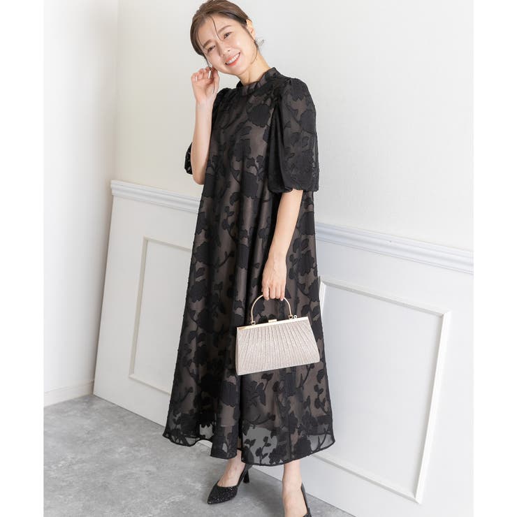 花柄ジャガードランタンスリーブAライン結婚式パーティードレス | PREFERIR | 詳細画像11 