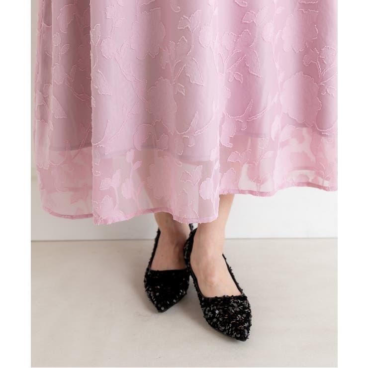 花柄ジャガードランタンスリーブAライン結婚式パーティードレス | PREFERIR | 詳細画像16 