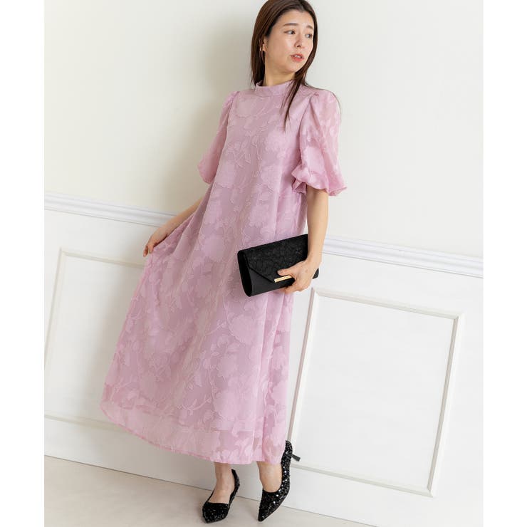 花柄ジャガードランタンスリーブAライン結婚式パーティードレス | PREFERIR | 詳細画像2 