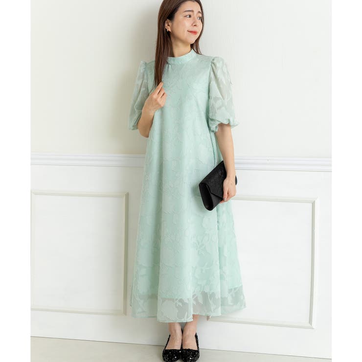 花柄ジャガードランタンスリーブAライン結婚式パーティードレス | PREFERIR | 詳細画像4 