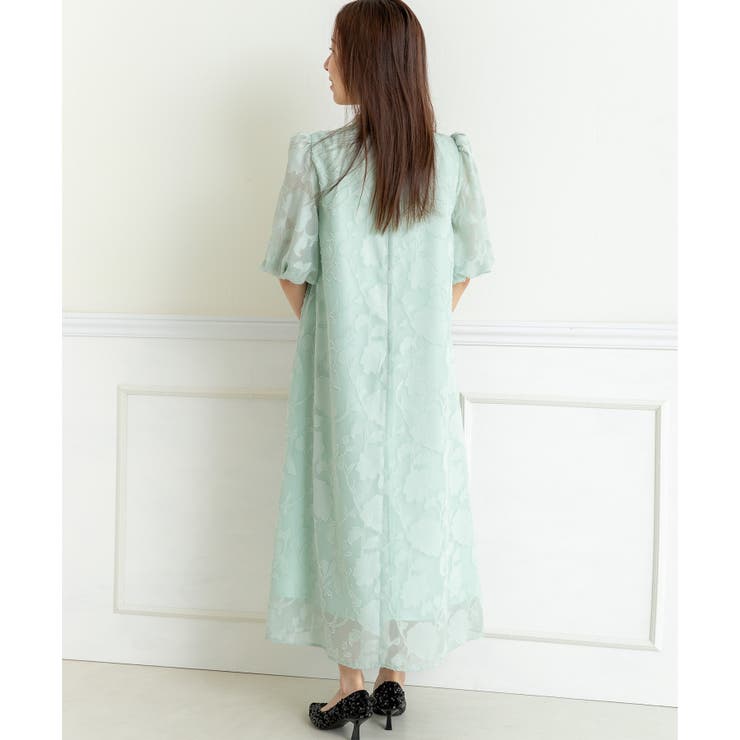 花柄ジャガードランタンスリーブAライン結婚式パーティードレス | PREFERIR | 詳細画像5 