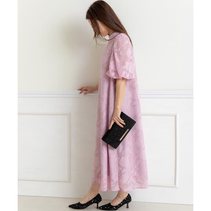 花柄ジャガードランタンスリーブAライン結婚式パーティードレス | PREFERIR | 詳細画像6 