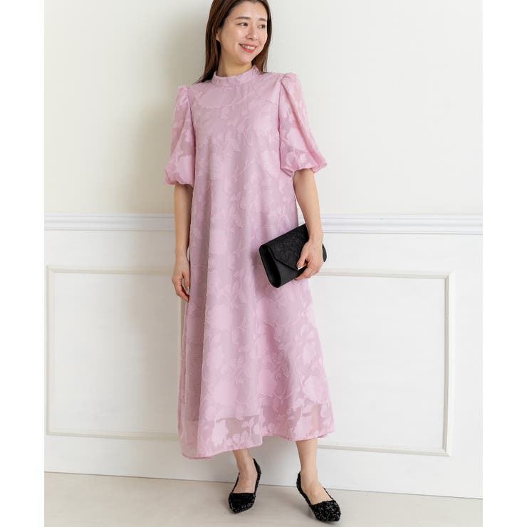 花柄ジャガードランタンスリーブAライン結婚式パーティードレス | PREFERIR | 詳細画像7 