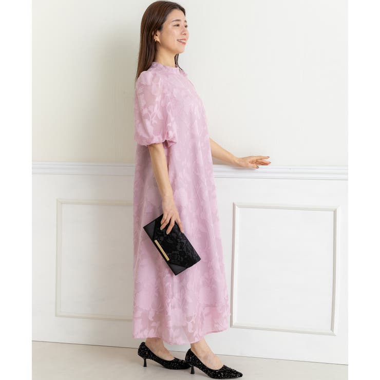 花柄ジャガードランタンスリーブAライン結婚式パーティードレス | PREFERIR | 詳細画像8 