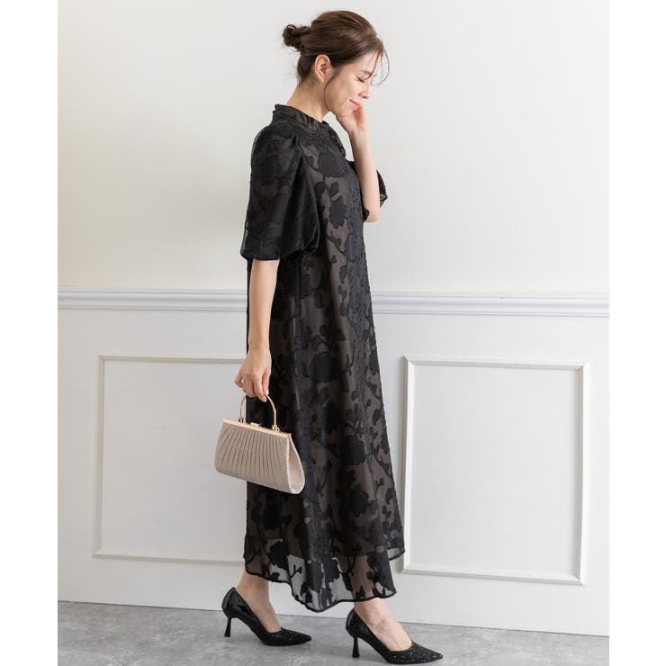 花柄ジャガードランタンスリーブAライン結婚式パーティードレス | PREFERIR | 詳細画像9 