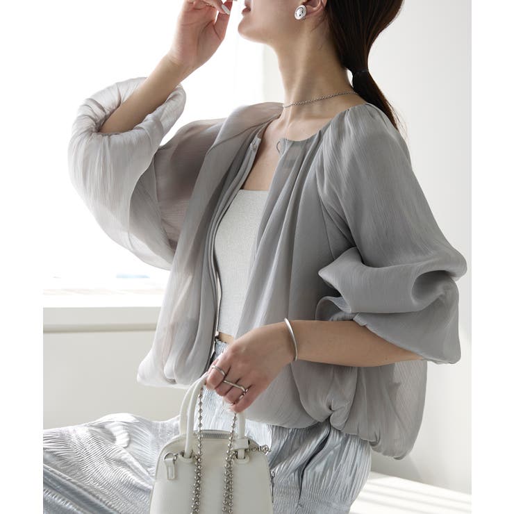 ラメ楊柳バルーンスリーブボレロ | PREFERIR | 詳細画像1 