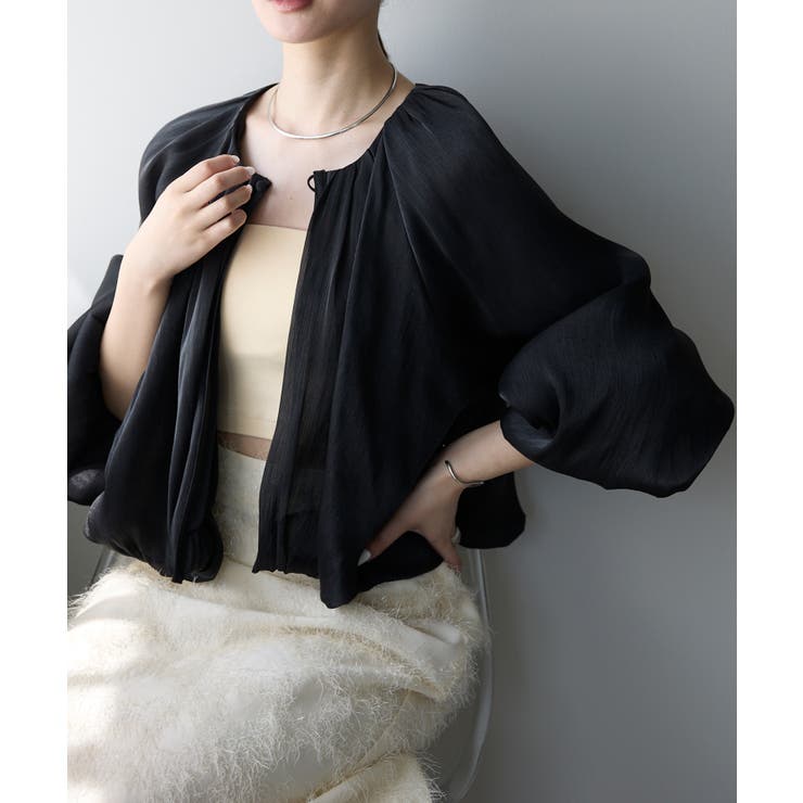 ブラック | ラメ楊柳バルーンスリーブボレロ | PREFERIR