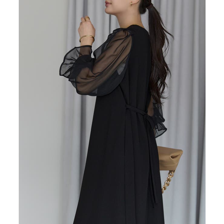 ボリュームシアースリーブAラインVネックドレス | PREFERIR | 詳細画像2 