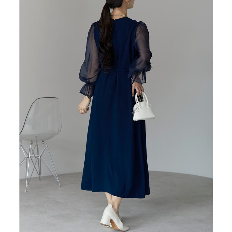 ボリュームシアースリーブAラインVネックドレス | PREFERIR | 詳細画像23 