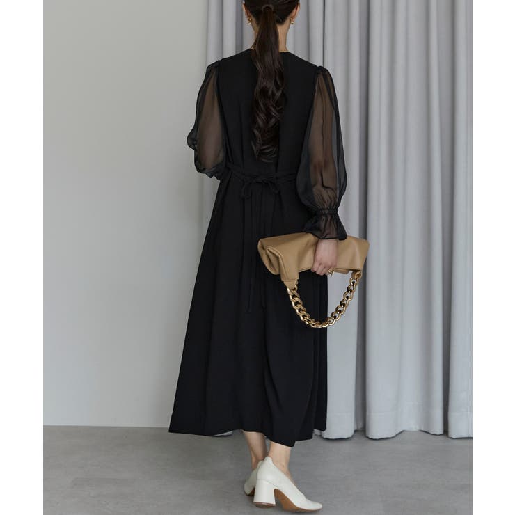 ボリュームシアースリーブAラインVネックドレス | PREFERIR | 詳細画像8 