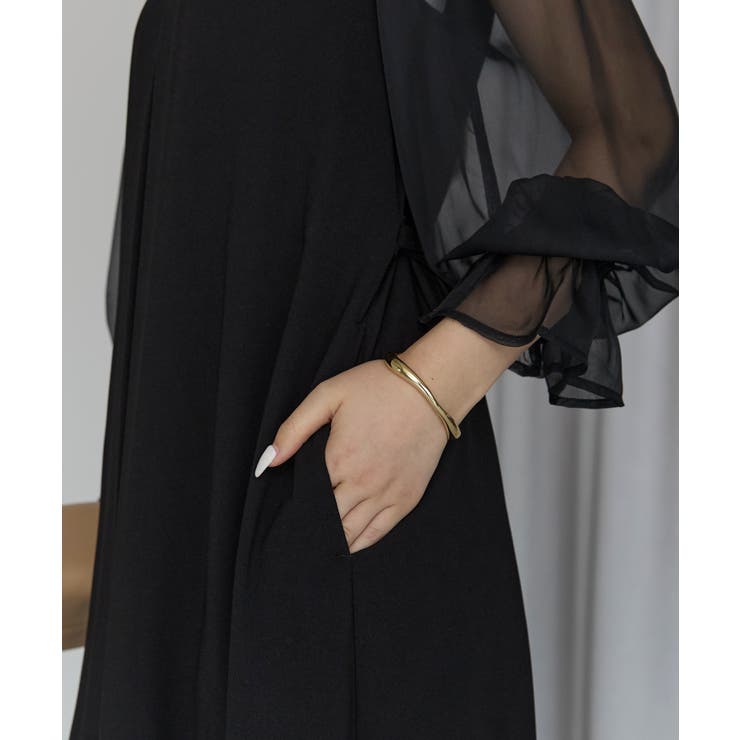 ボリュームシアースリーブAラインVネックドレス | PREFERIR | 詳細画像9 