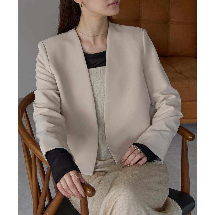 ベージュ | ストレッチショートジャケット | PREFERIR