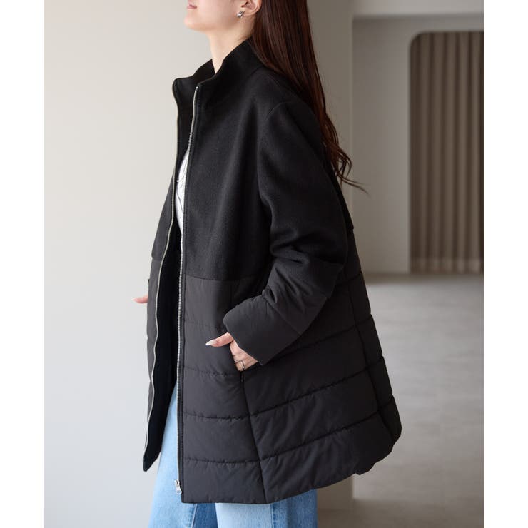 中わた切り替えスタンドカラーAラインハーフコート | PREFERIR | 詳細画像2 