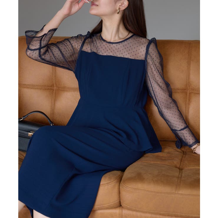 ドットチュール切り替えペプラムドレス | PREFERIR | 詳細画像20 