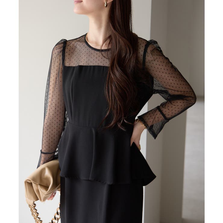 ドットチュール切り替えペプラムドレス | PREFERIR | 詳細画像28 