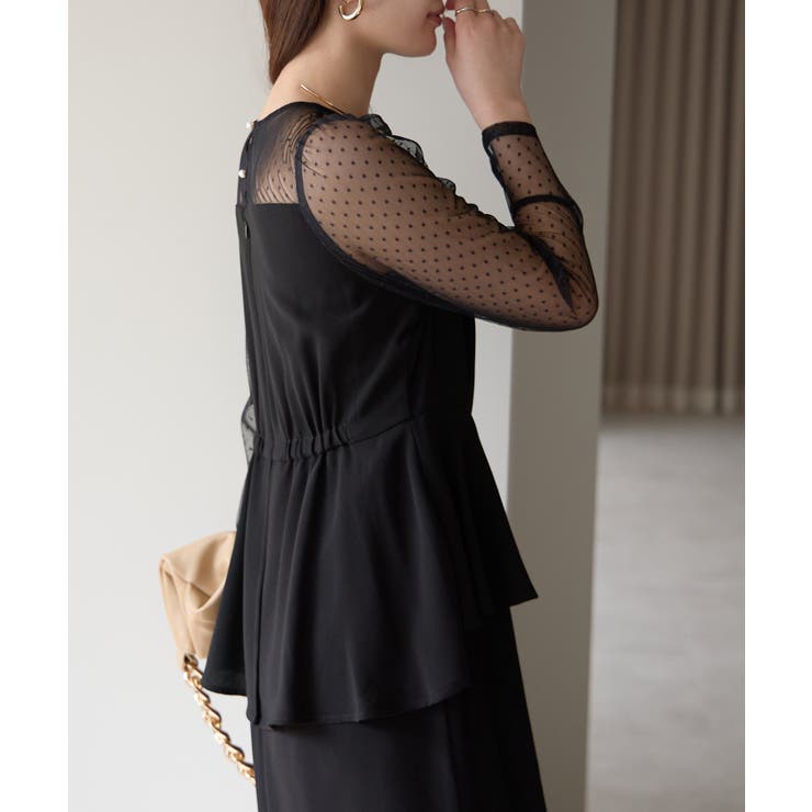 ドットチュール切り替えペプラムドレス | PREFERIR | 詳細画像32 