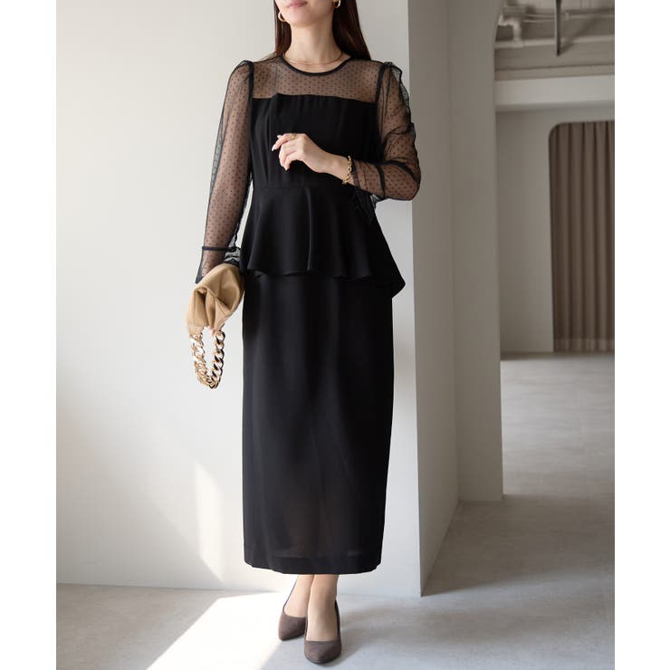 ドットチュール切り替えペプラムドレス | PREFERIR | 詳細画像33 