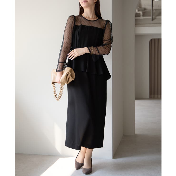 ドットチュール切り替えペプラムドレス | PREFERIR | 詳細画像34 