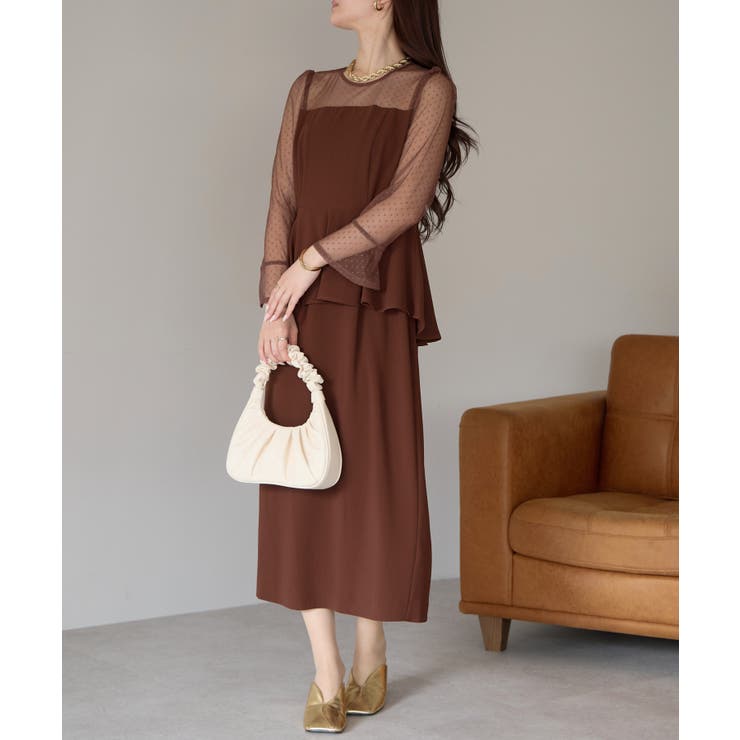 ドットチュール切り替えペプラムドレス | PREFERIR | 詳細画像5 