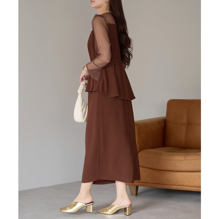 ドットチュール切り替えペプラムドレス | PREFERIR | 詳細画像6 