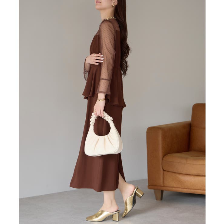 ドットチュール切り替えペプラムドレス | PREFERIR | 詳細画像7 