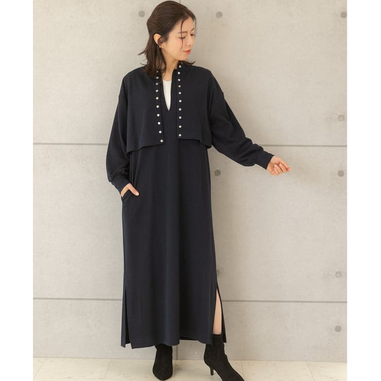 ネイビー | ポンチカーデアンサンブルワンピース | PREFERIR