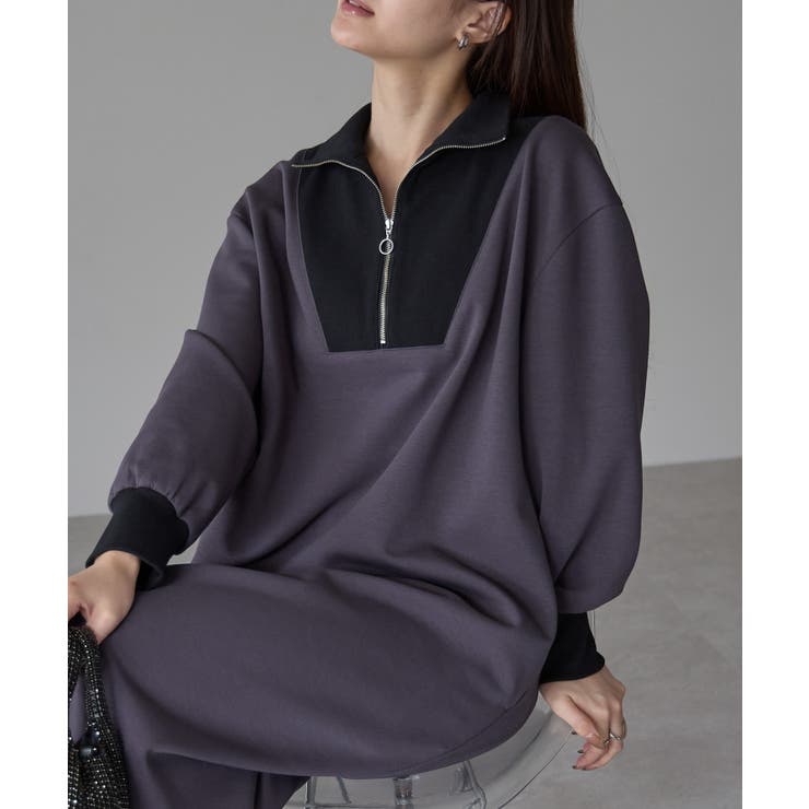 配色ジップアップカットソーワンピース | PREFERIR | 詳細画像9 