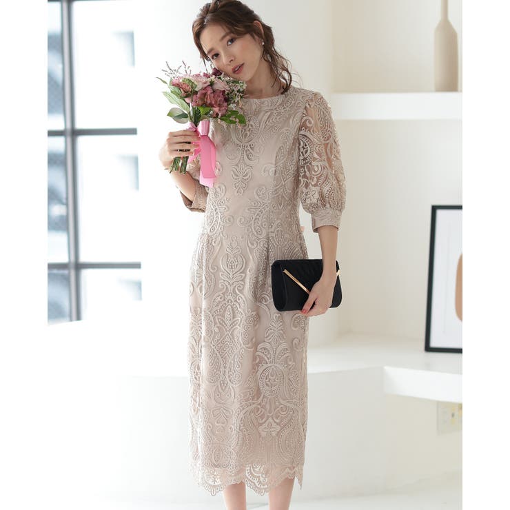 PREFERIR シアーレース バックリボン 結婚式 パーティードレス