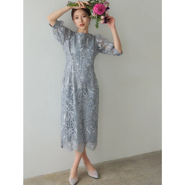 刺繍レースバックリボン結婚式パーティードレス | PREFERIR | 詳細画像14 