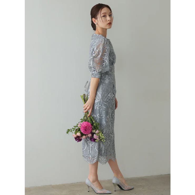 刺繍レースバックリボン結婚式パーティードレス | PREFERIR | 詳細画像15 