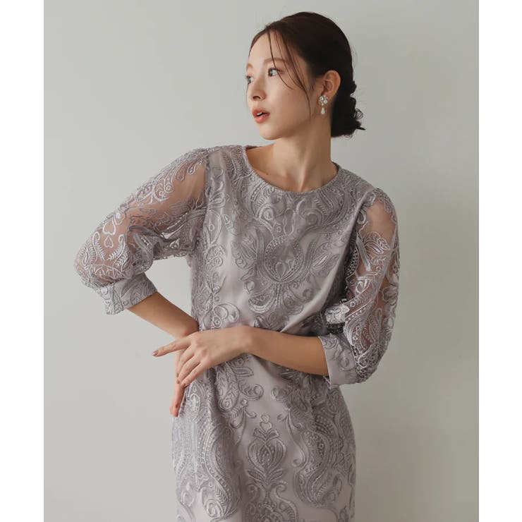 刺繍レースバックリボン結婚式パーティードレス | PREFERIR | 詳細画像7 