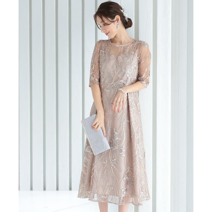 PREFERIR シアー　レース　パーティー　ドレス PREFERIR ドレス ハイウエスト シアーレース 結婚式 パーティー