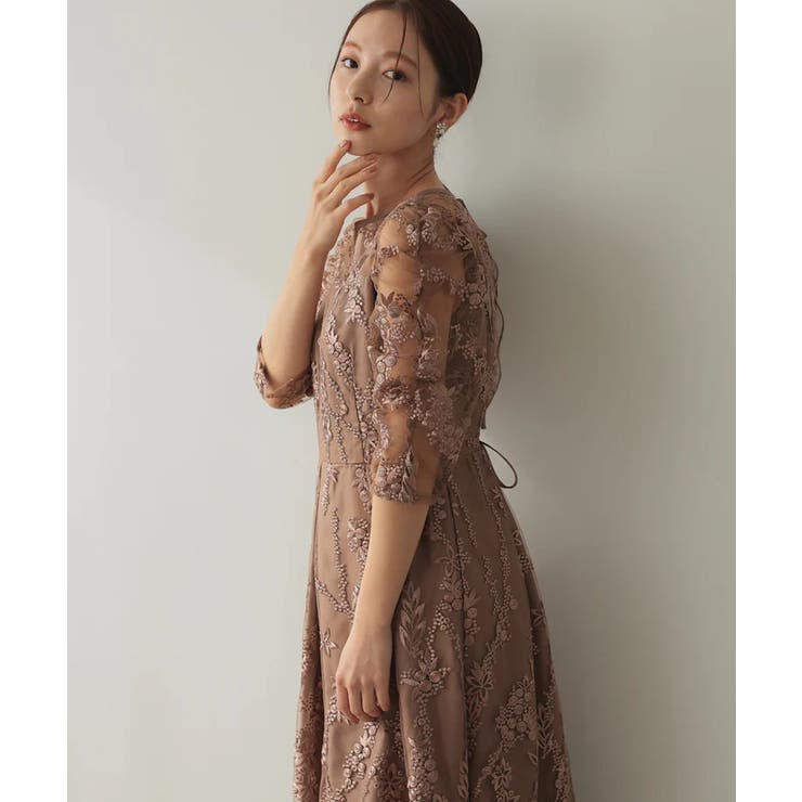 バックリボンチュール刺しゅうレース結婚式パーティードレス | PREFERIR | 詳細画像14 